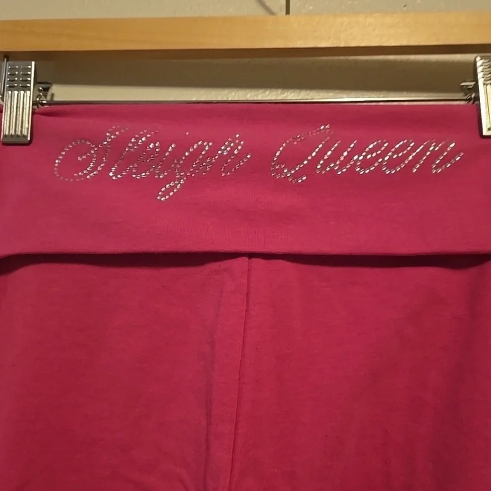 Victoria’s Secret PINK Fold Over Rhinestone “Sleigh Queen” Leggings Y2K Pink - Picture 4 of 6